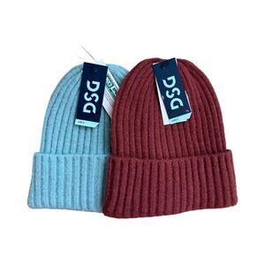 DSG Girls Core Rib Knit Beanie Set of 2 Toasted Cinnamon & Vintage Sage NWT